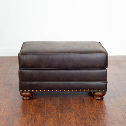 Leinster Faux Leather Upholstered Nailhead Chair and Ottoman in Espresso