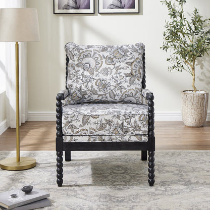 Belvoir Upholstered Spool Accent Chair, Floral with Black Finish