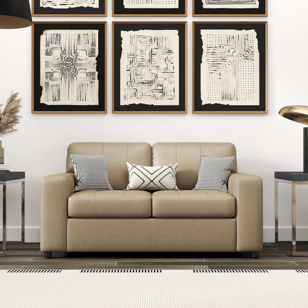 Sakan Leather 4-Pc Living Room Set, Sofa Loveseat, Chair and Ottoman, Beige