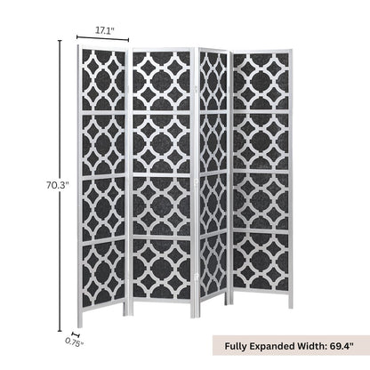 4-Panel Room Divider, Decorative Folding Freestanding Privacy Screen, Silver