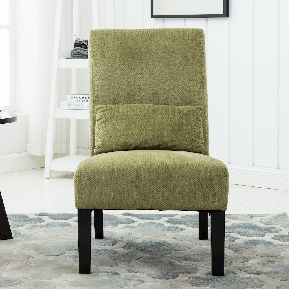 Pisano Spring Green Fabric Armless Accent Chair with Matching Kidney Pillow