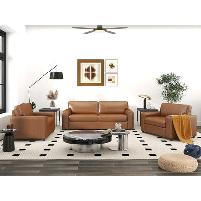 Sakan Leather Upholstered 3-Piece Living Room Set, Sofa and 2 Cutler Chairs