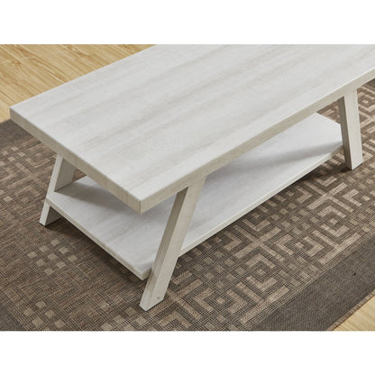 Athens Contemporary Wood Shelf Coffee Table Set in White Finish