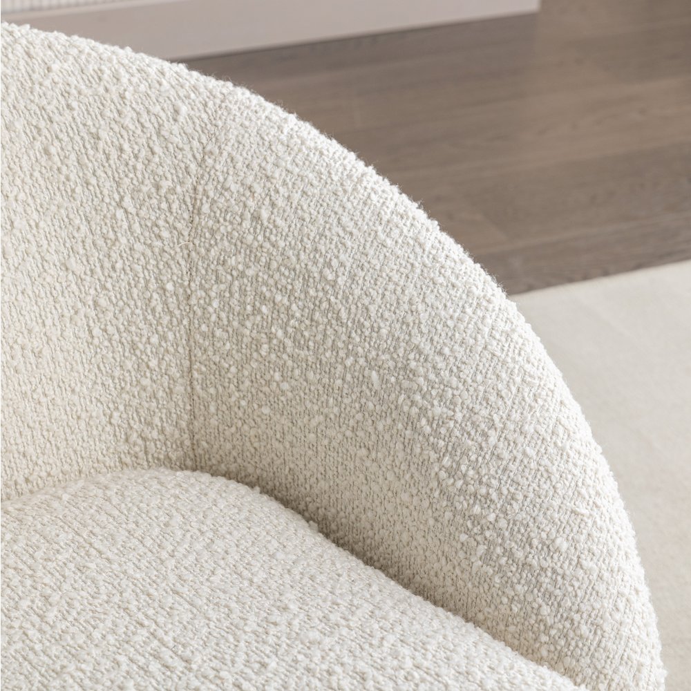 Winnie Modern Teddy Boucle Fabric Barrel Chair, 360 Degree Swivel, White