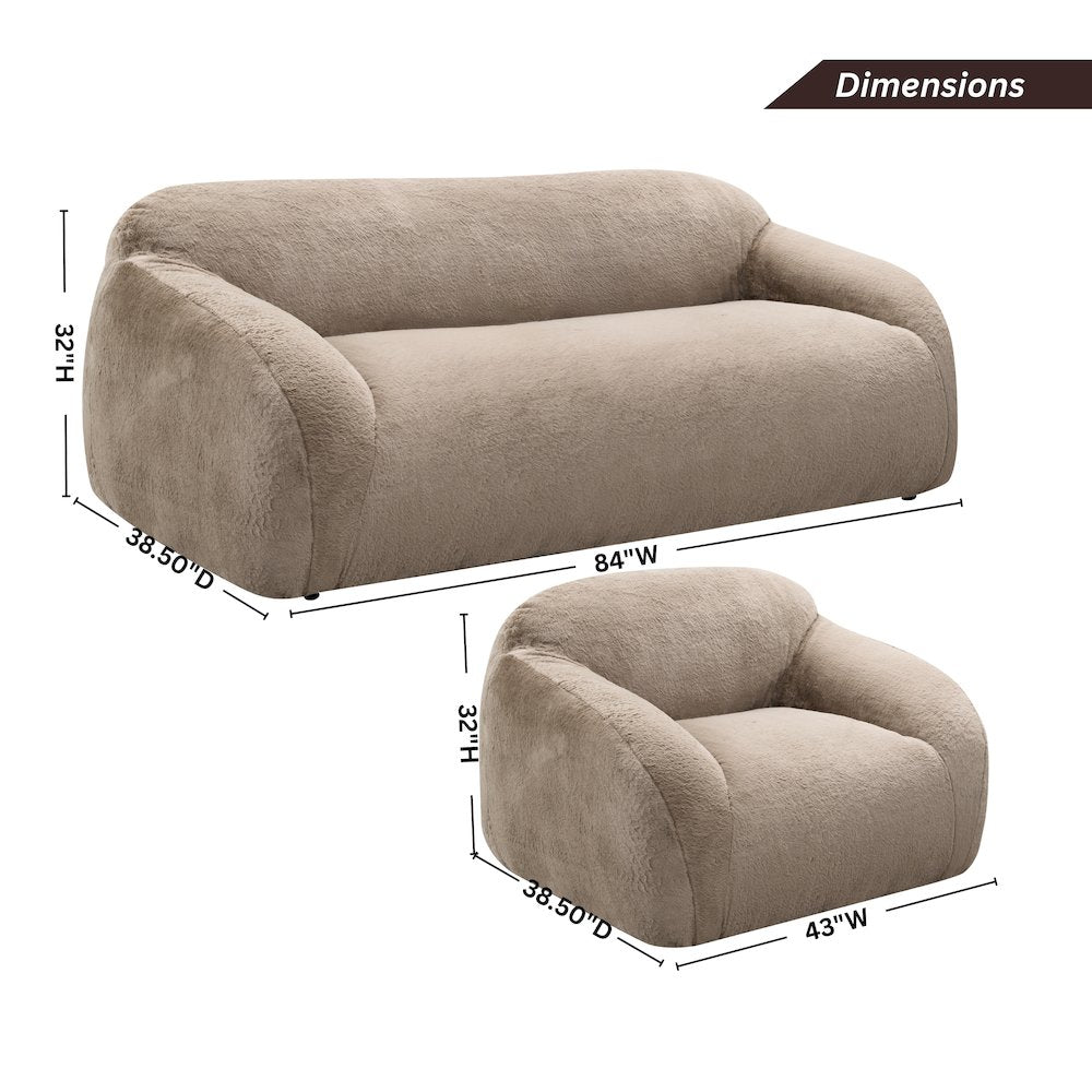 Adell Polar Bear 2-Piece Living Room Set, Sofa and Swivel Chair, Camel Brown