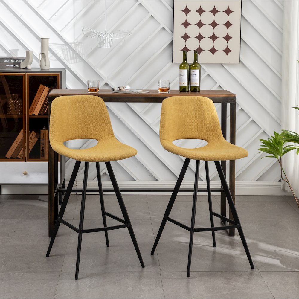 Porth Fabric Kitchen 28.25" Barstools, Set of 2, Yellow