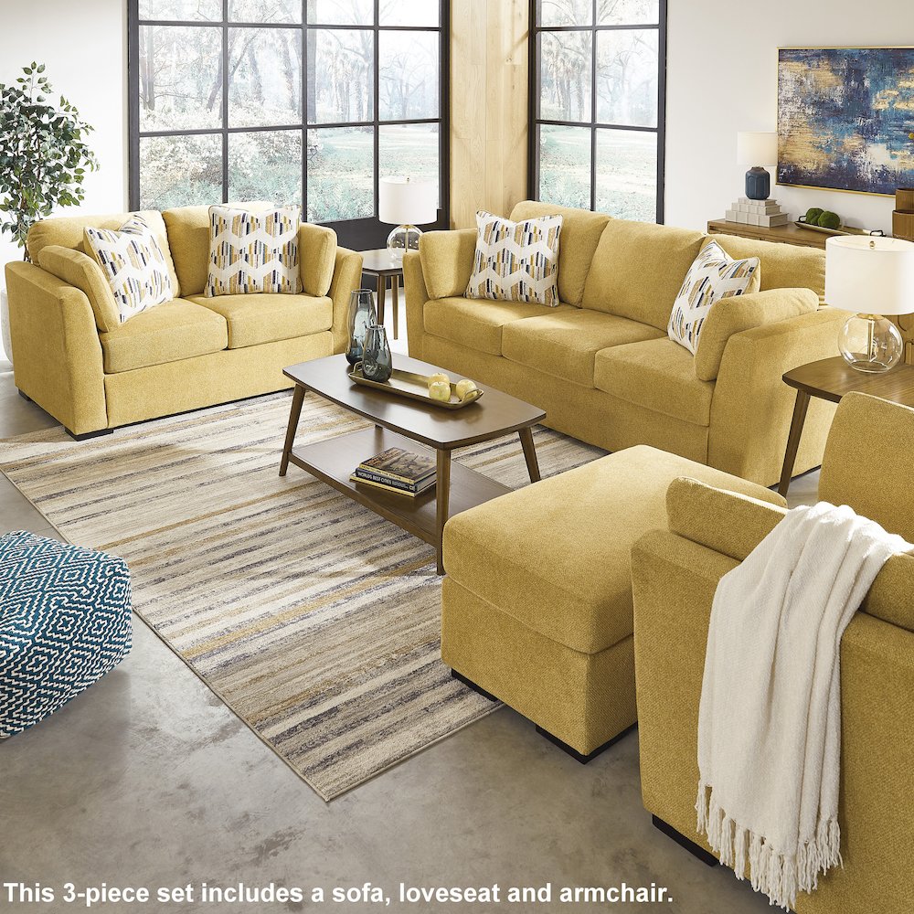 Clareen 3-Pc Living Room Set, Sofa, Loveseat and Cutler Chair, Sunflower