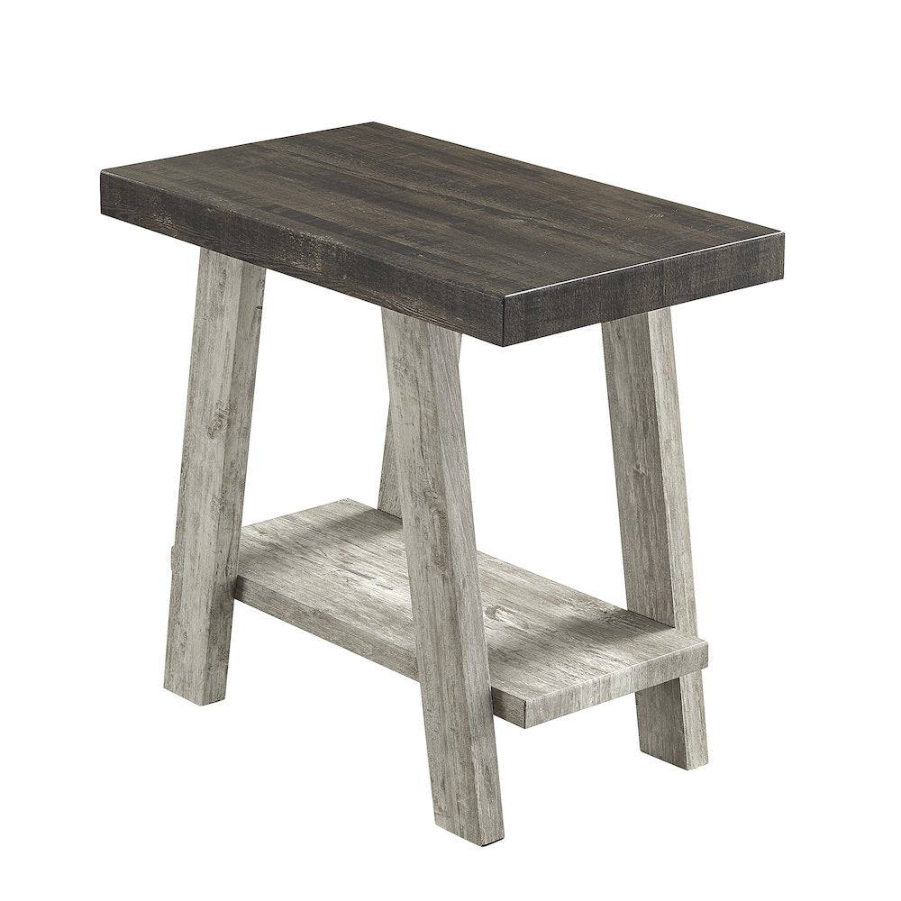 Ethens Contemporary Two-Tone Wood Shelf Side Table in Weathered Walnut and Gray