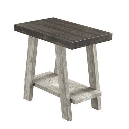 Ethens Contemporary Two-Tone Wood Shelf Side Table in Weathered Walnut and Gray