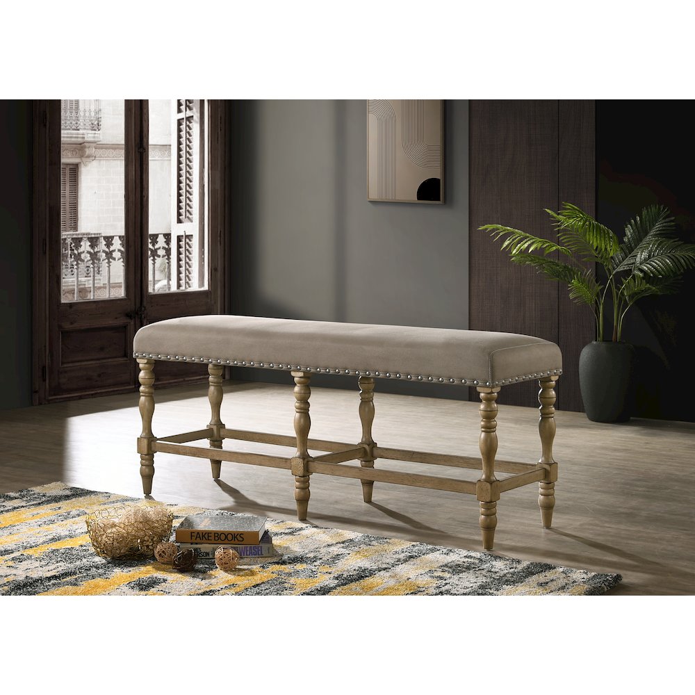 Birmingham 6-Pc Driftwood Table with Nail Head Chairs Counter Height Dining Set