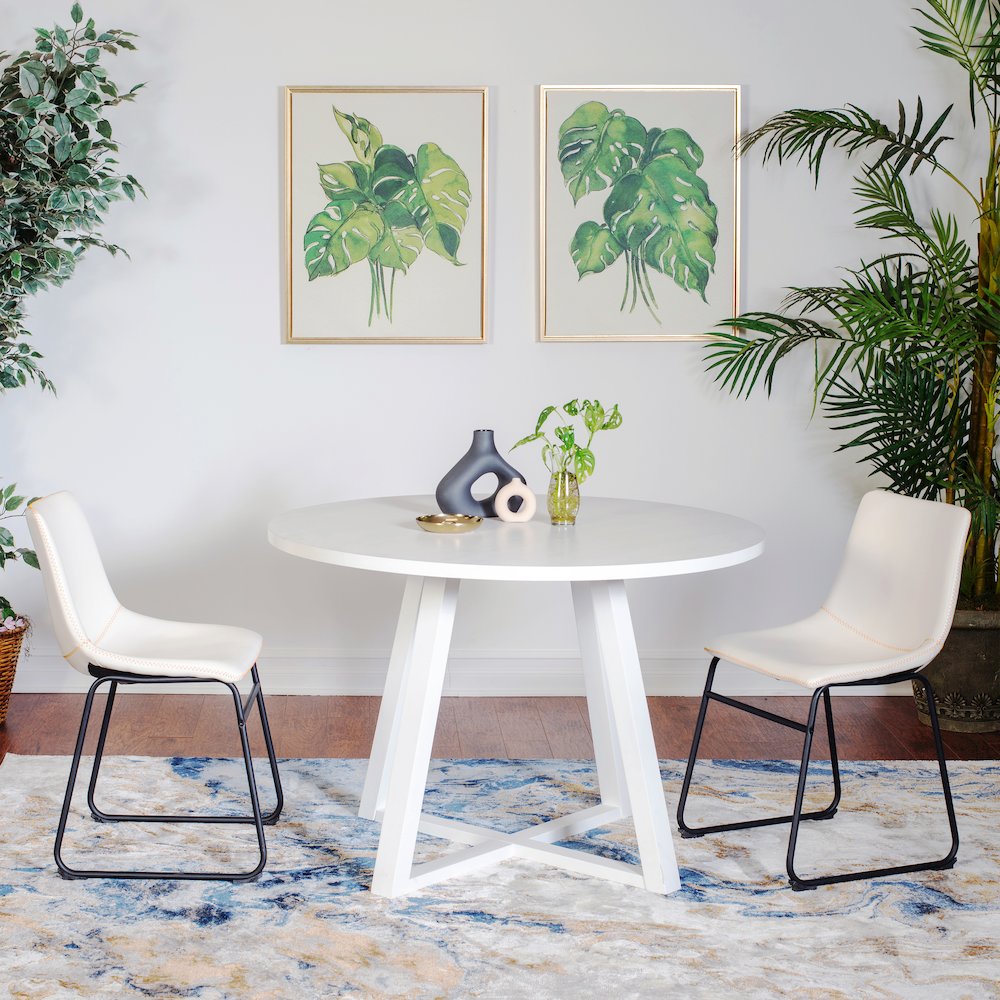 Varna 3-Pc Round Dining Set, Trestle Dining Table with 2  Chairs, White