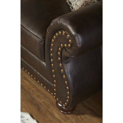 Leinster Faux Leather Upholstered Nailhead Sofa and Loveseat Set in Espresso