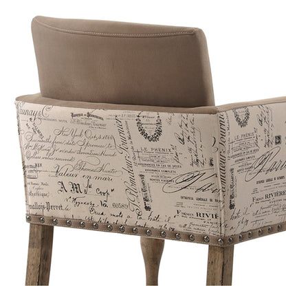 Birmingham Script Printed Driftwood Finish Dining Arm Chair, Set of 2