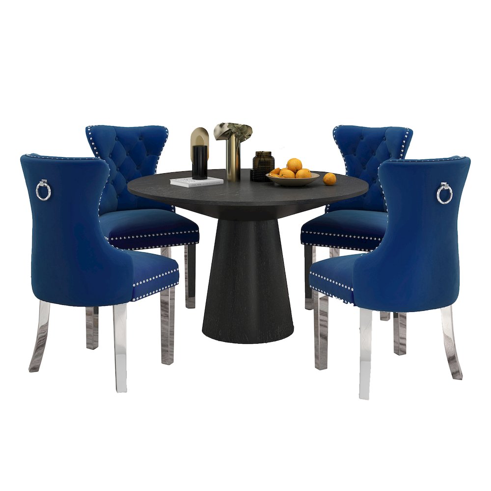 Vogel 5-Piece Round Dining Set, Pedestal Dining Table with 4 Chairs, Blue