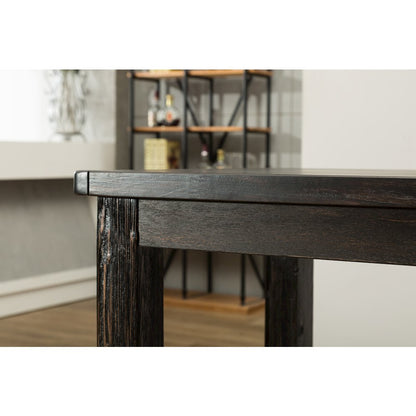 7-Piece Counter Height Antique Black Wood Dining Table with 6 Gray Chairs