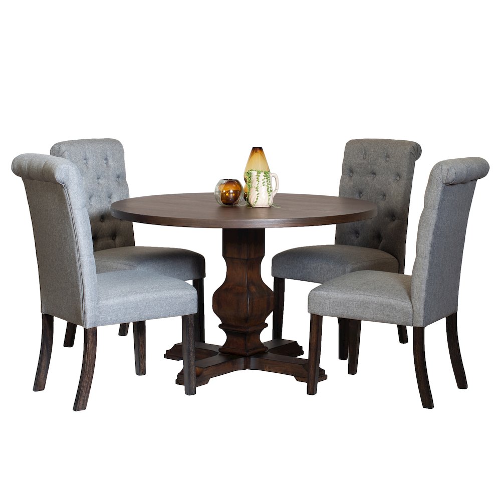 Kerbau 5-Pc Dining Set, Pedestal Round Table with 4 Stylish Chairs, Gray