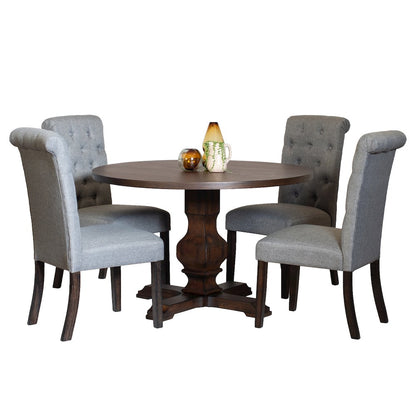 Kerbau 5-Pc Dining Set, Pedestal Round Table with 4 Stylish Chairs, Gray