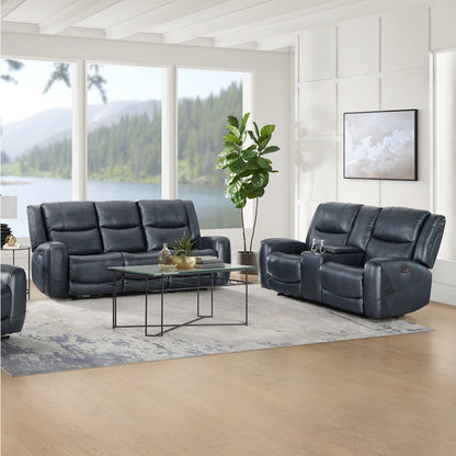 Cozura Leather Power Recling Sofa and Loveseat, Chesapeake Blue