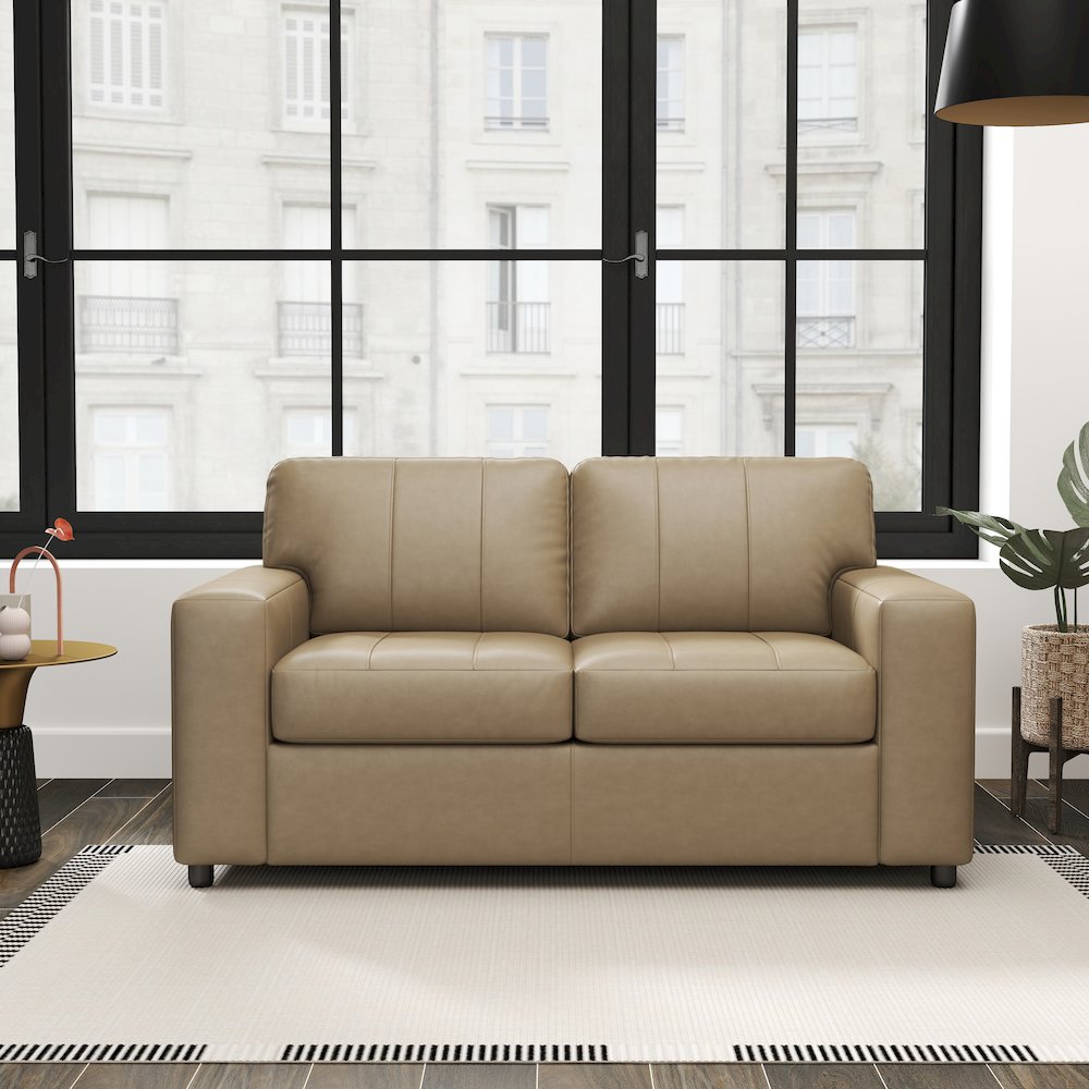 Sakan Leather 4-Pc Living Room Set, Sofa Loveseat, Chair and Ottoman, Beige