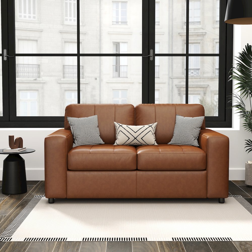Sakan Leather Upholstered Loveseat, Caramel