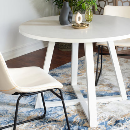 Varna 3-Pc Round Dining Set, Trestle Dining Table with 2  Chairs, White