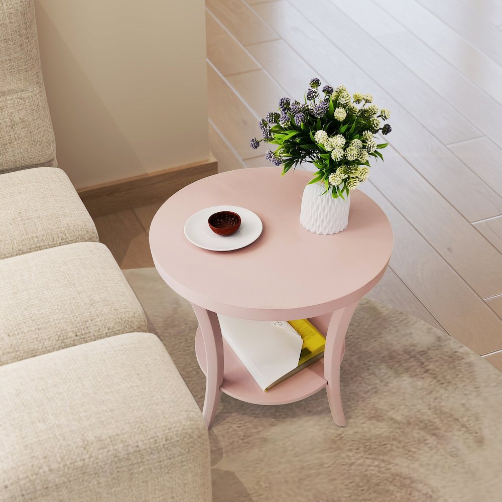 Perth Round End Table with Shelf, Pink
