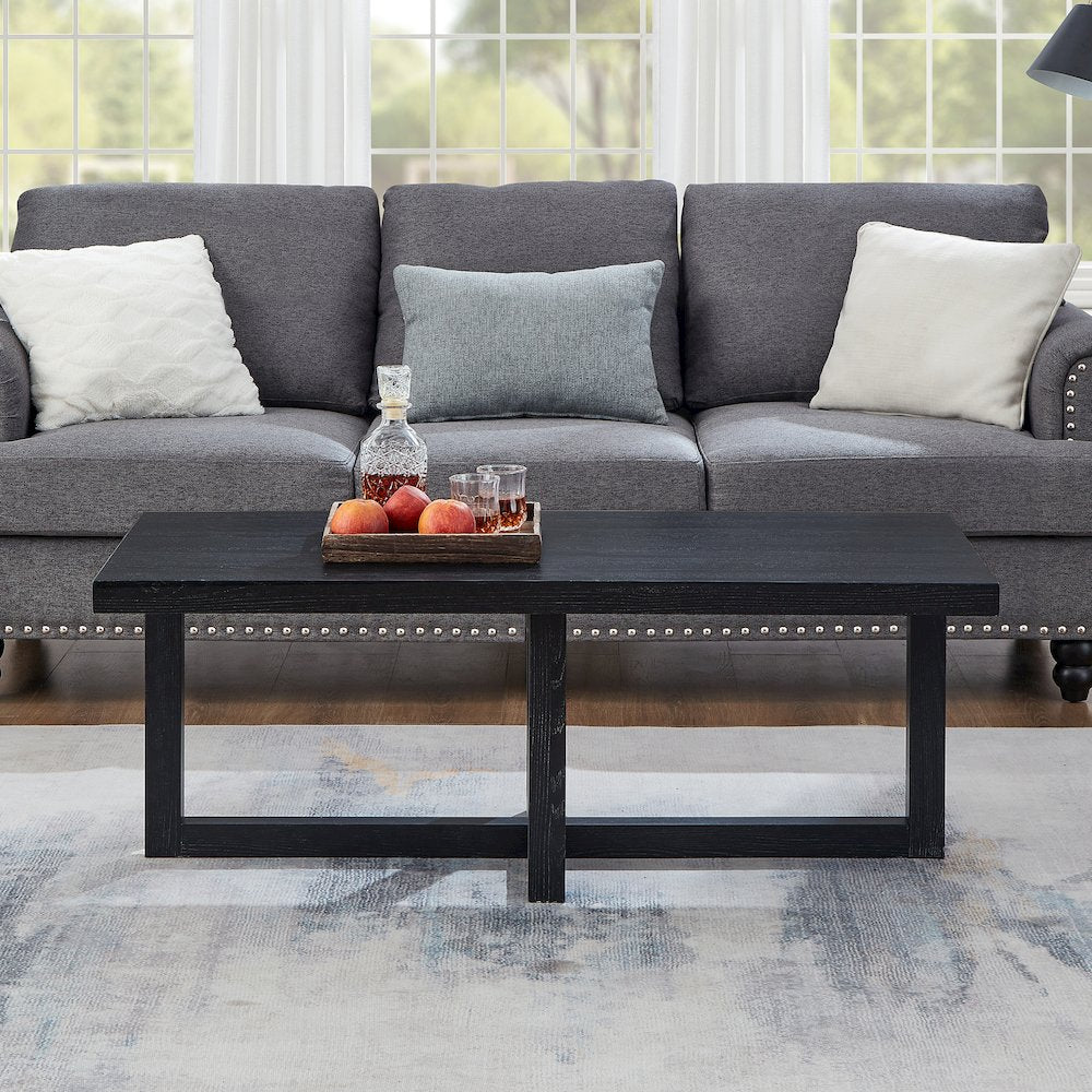 Luno 3-Piece Coffee Table Set, Coffee Table and Two End Tables, Black
