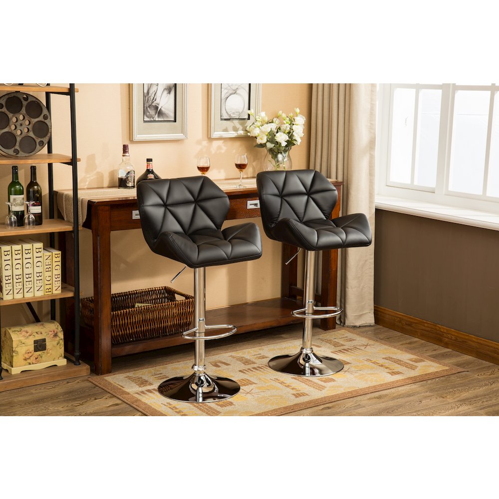 Glasgow Contemporary Tufted Adjustable Height Black Bar Stools, Set of 2