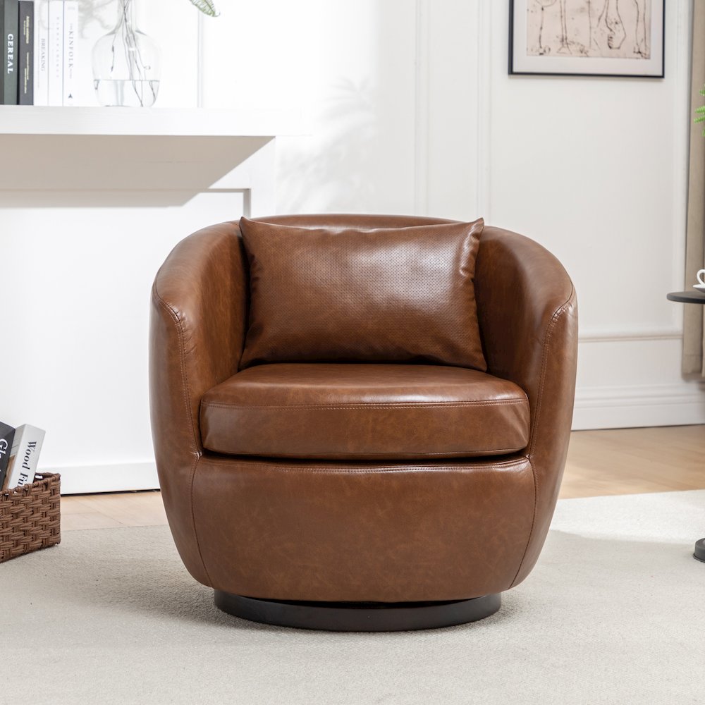 Orenza Modern Faux Leather Swivel Barrel Accent Club Chair
