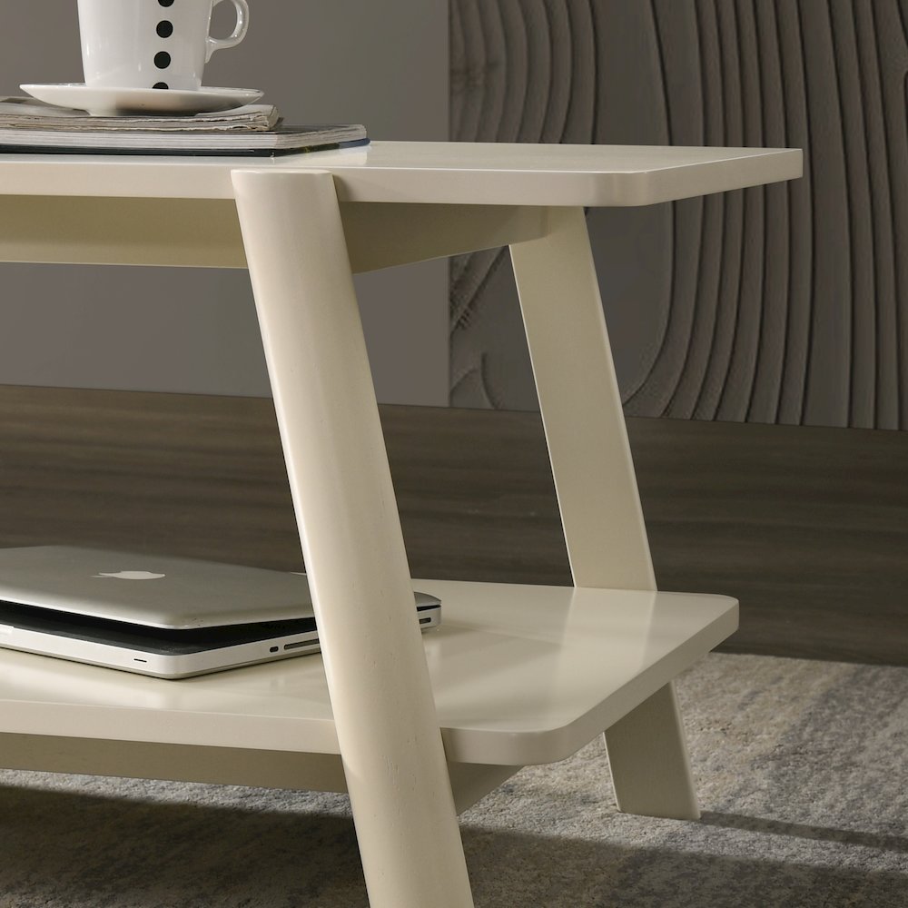 Metz Mid-Century Modern Wood Shelf End Table, Off-White Finish