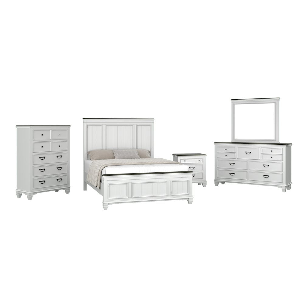 Clelane Wood Bedroom Set Panel Queen Bed, Dresser, Mirror, Nightstand, and Chest