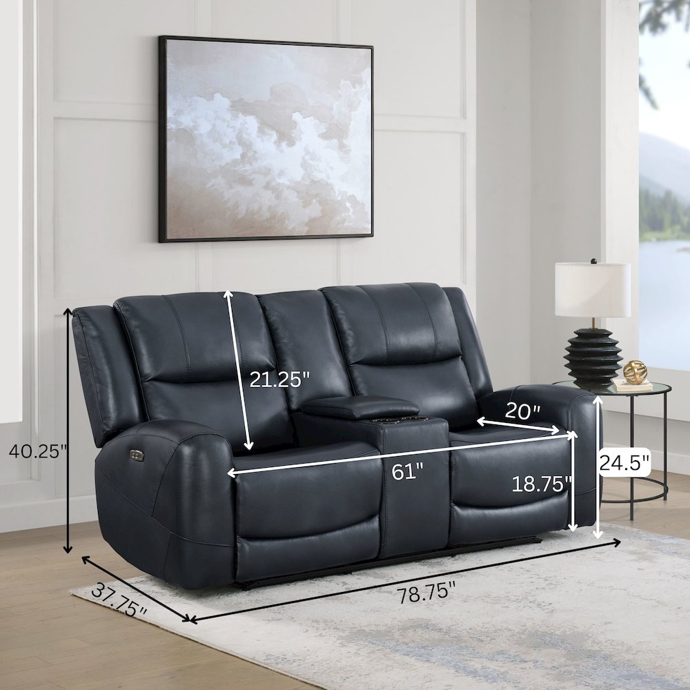 Cozura Leather Power Recling Sofa and Loveseat, Chesapeake Blue