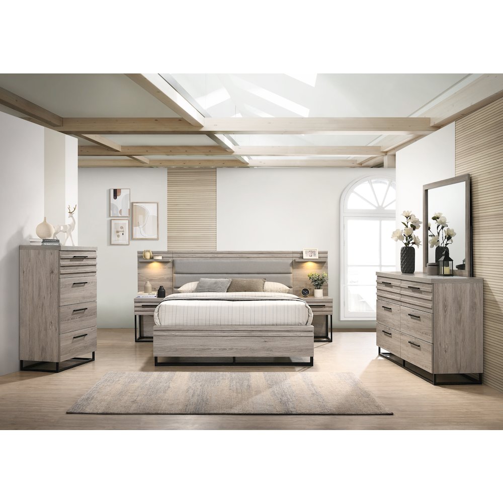 Wallbed Bed, Dresser, Mirror, Chest, and 2 Nightstands, Weathered Gray, Queen