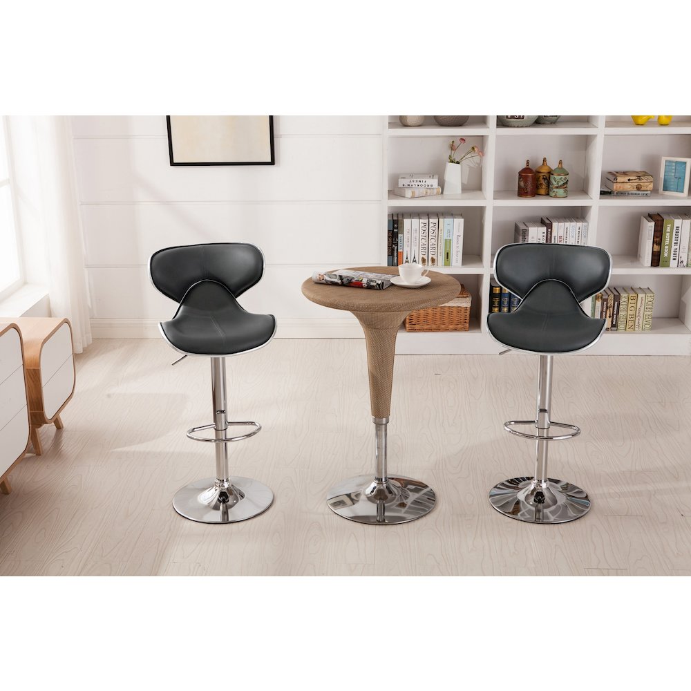 Masaccio Gray Leatherette Adjustable Swivel Barstool Chrome Base, Set of 2