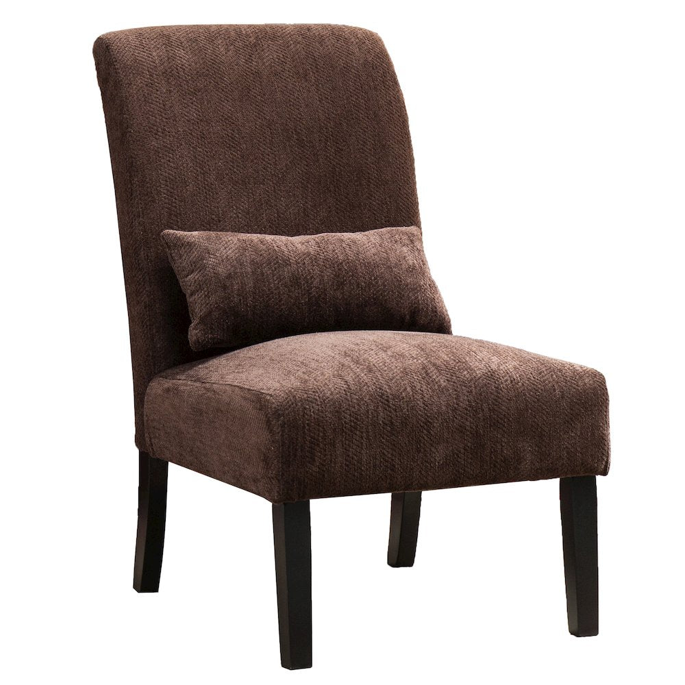 Pisano Chocolate Fabric Armless Accent Chair with Matching Kidney Pillow