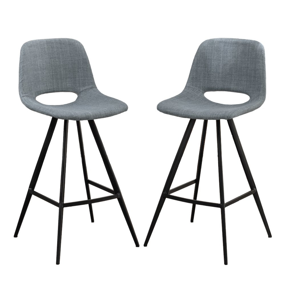 Porth Fabric Kitchen 28.25" Barstools, Set of 2, Gray