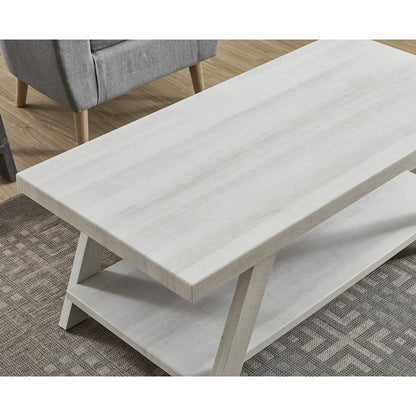 Athens Contemporary Wood Shelf Coffee Table Set in White Finish
