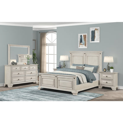 Distressed Parchment Wood Bedroom Set, Queen Bed, Dresser, Mirror,2 Nightstands
