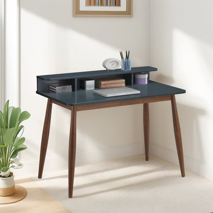 Roskilde Mid-Century Modern Wood Writing Desk with Hutch, Blue