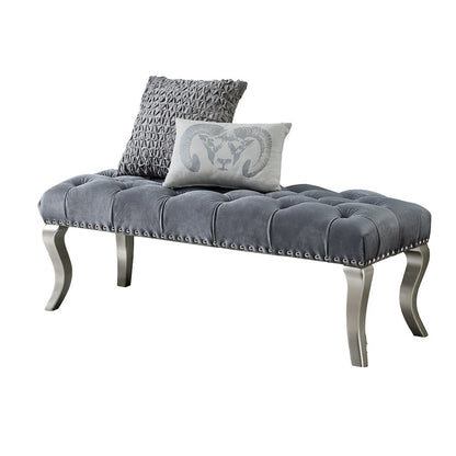 Decor Maxem Tufted Fabric Upholstered Seat with Nailhead Trim Bench, Gray