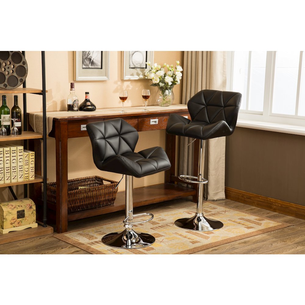 Glasgow Contemporary Tufted Adjustable Height Black Bar Stools, Set of 2