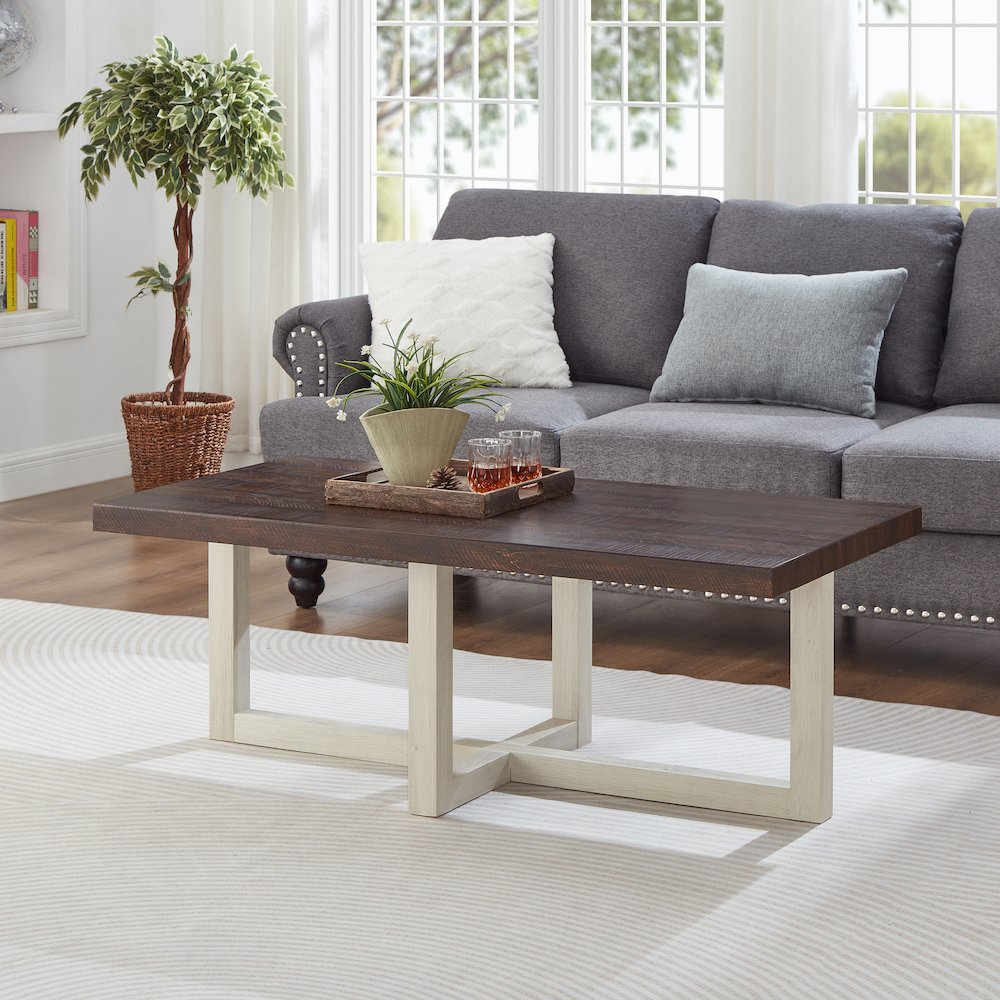 Luno Contemporary Coffee Table, Walnut and White