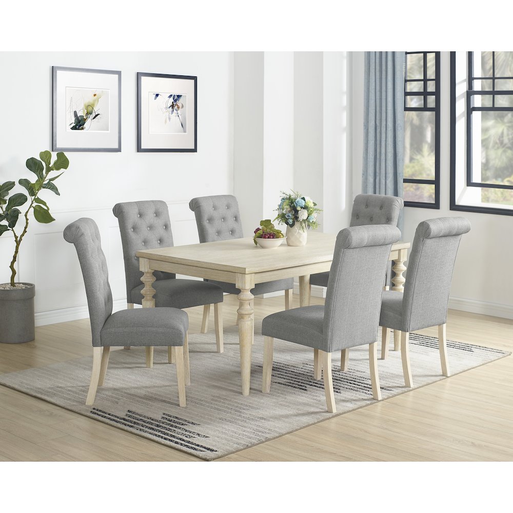 Amonia 7-Pc Dining Set, Turned-Leg Dining Table with 6 Tufted Chairs, Gray