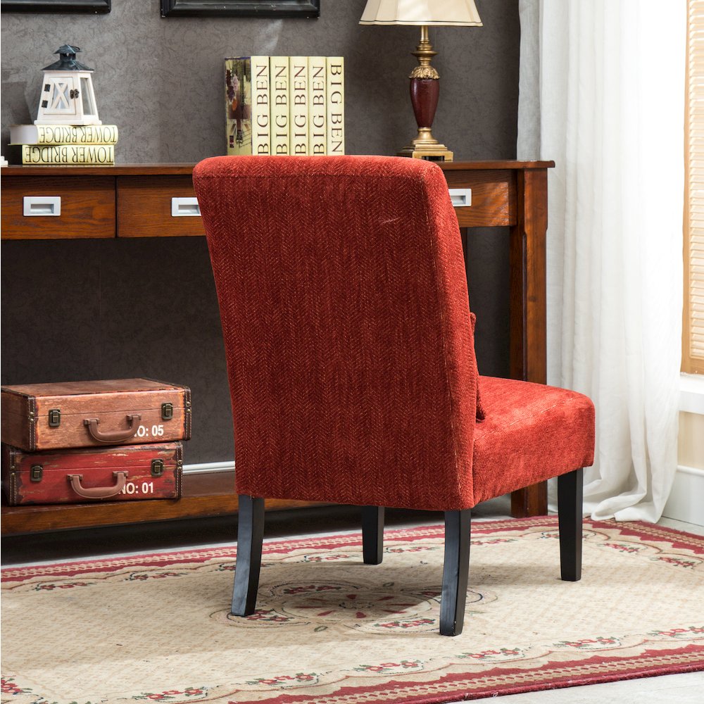 Pisano Red Fabric Armless Accent Chair with Matching Kidney Pillow
