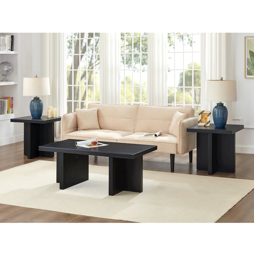 Mchome 3-Piece Coffee Table Set, Coffee Table and Two End Tables, Black Finish
