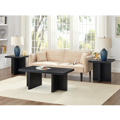 Mchome 3-Piece Coffee Table Set, Coffee Table and Two End Tables, Black Finish