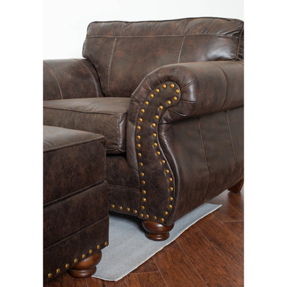 Leinster Faux Leather Upholstered Nailhead Chair and Ottoman in Espresso