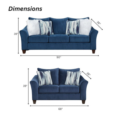 Camero Fabric Pillowback Sofa and Loveseat Set in Navy Blue