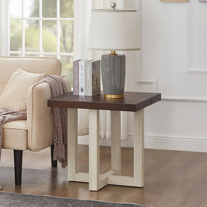 Luno Contemporary End Table, Walnut and White