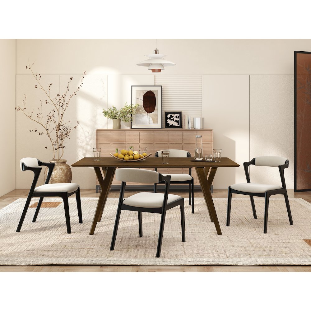 Modern 5-Piece Dining Set, Walnut Finished Dining Table with 4 Black Chairs